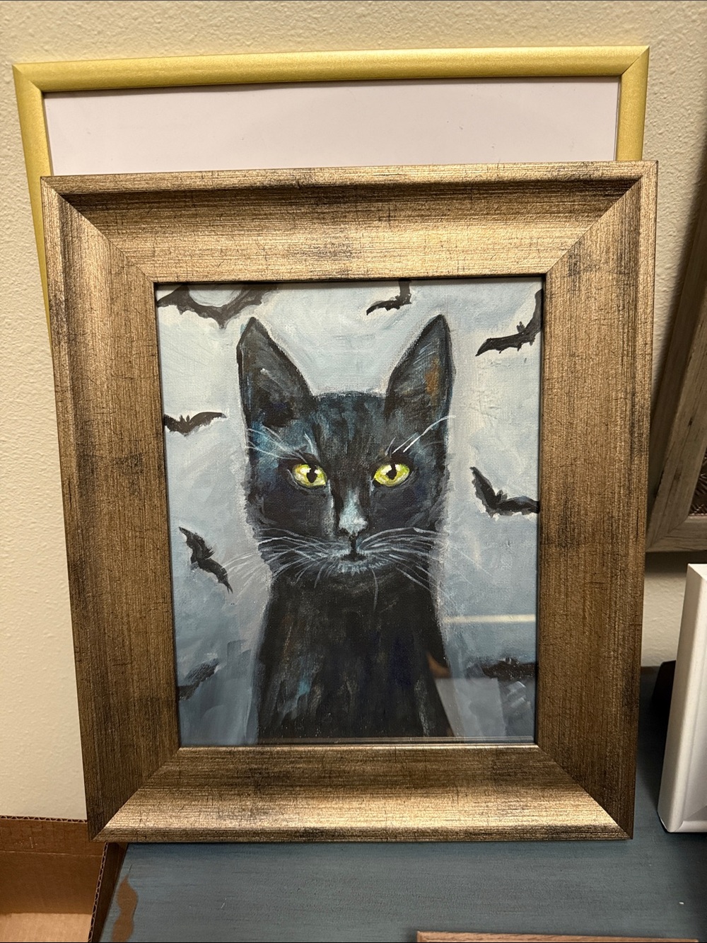 Black Cat Wall Art Painting — Framed Home Art